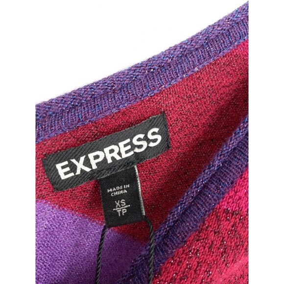 Express Women Striped Multicolor Mettalic Short Sleeve Vneck Sweater Size Xsmall - Picture 4 of 8